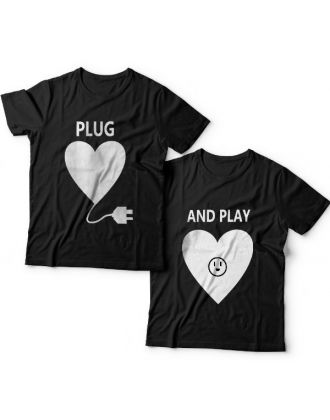 Парные футболки для влюбленных "Plug" и "And play"